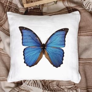 Blue butterfly throw pillow cover